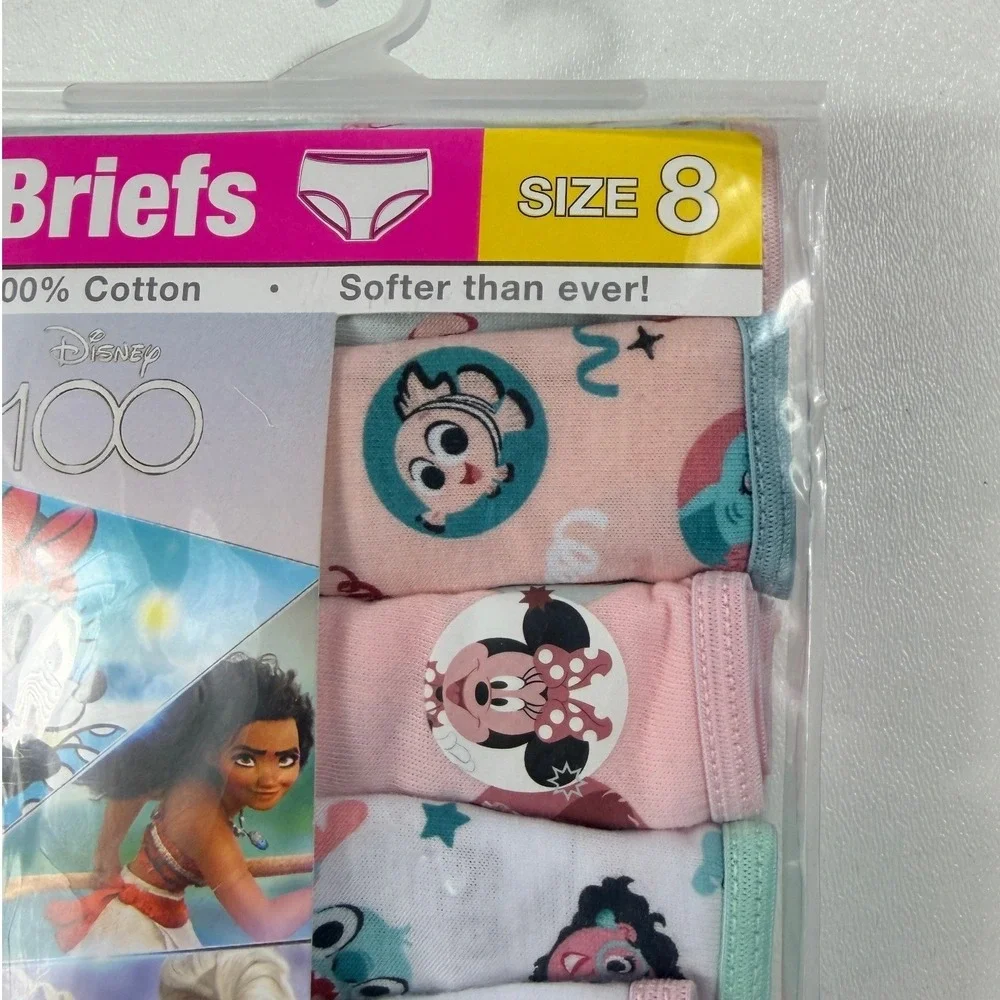 Disney 7 Pack Briefs Disney 100 Anniversary Girls Size 8 Multicolor Cotton NEW